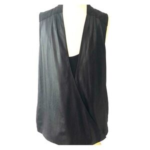 Trouve Faux Wrap Sleeveless Shoulder Zipper V-Neck Top